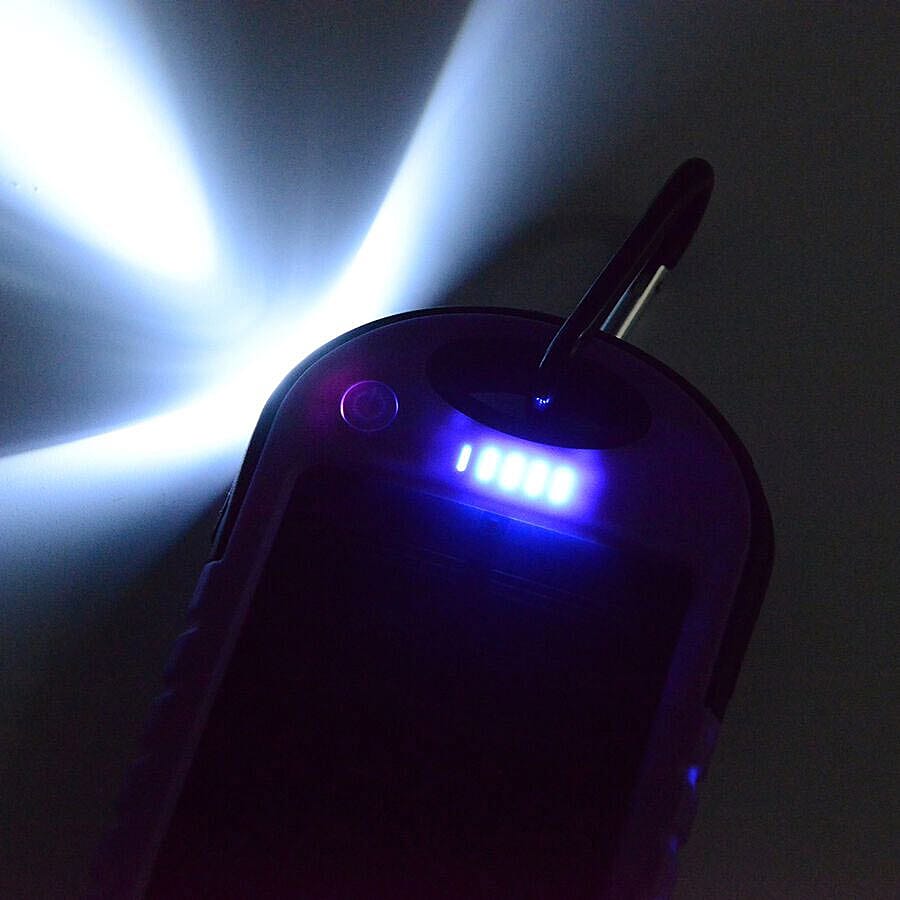 5000 mah Power Bank in Solar Panel and Mountaineering Buckle with USB Cable (Size:15x7.5Cm) - Purple and Black