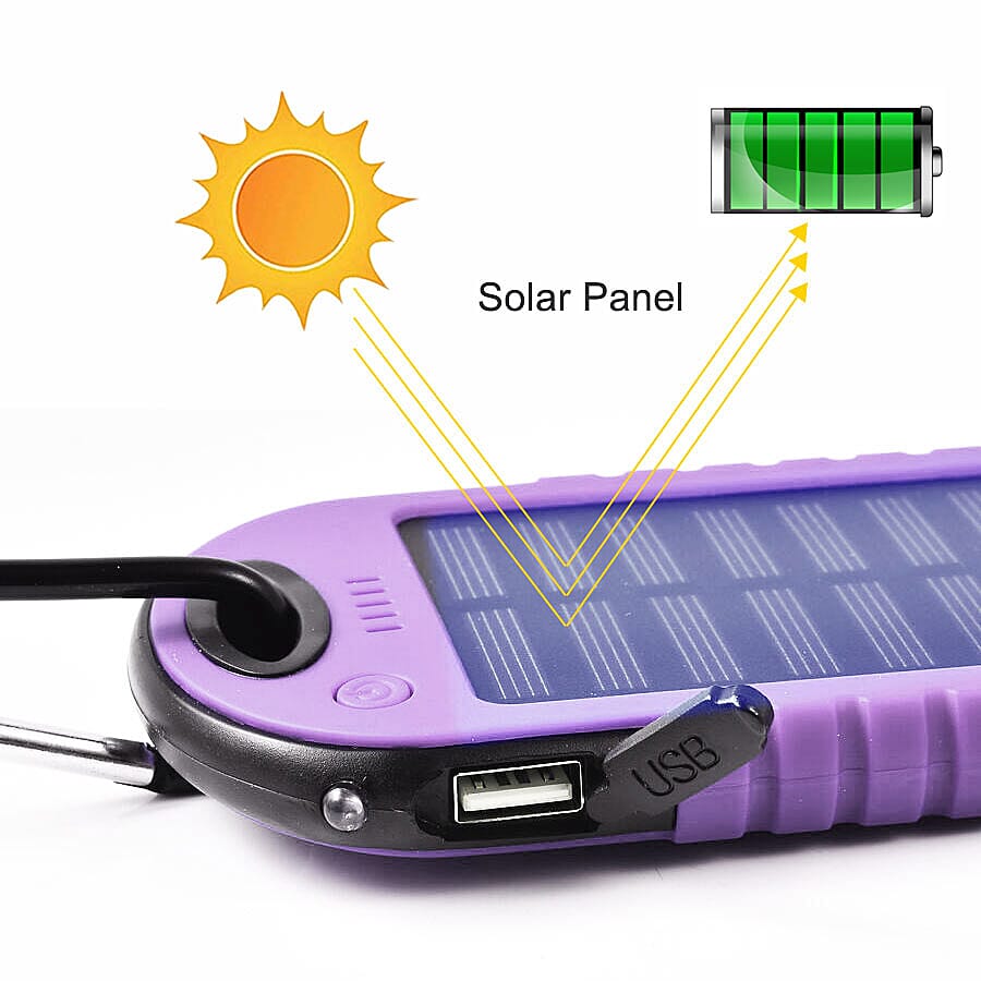 5000 mah Power Bank in Solar Panel and Mountaineering Buckle with USB Cable (Size:15x7.5Cm) - Purple and Black