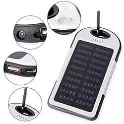 5000 mah Power Bank in Solar Panel and Mountaineering Buckle with USB Cable (Size:15x7.5Cm) - Black