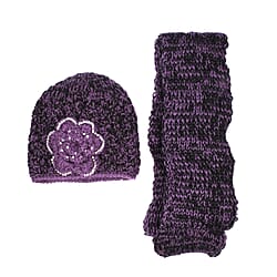 Purple Knit with a Cream tone Flower detail.