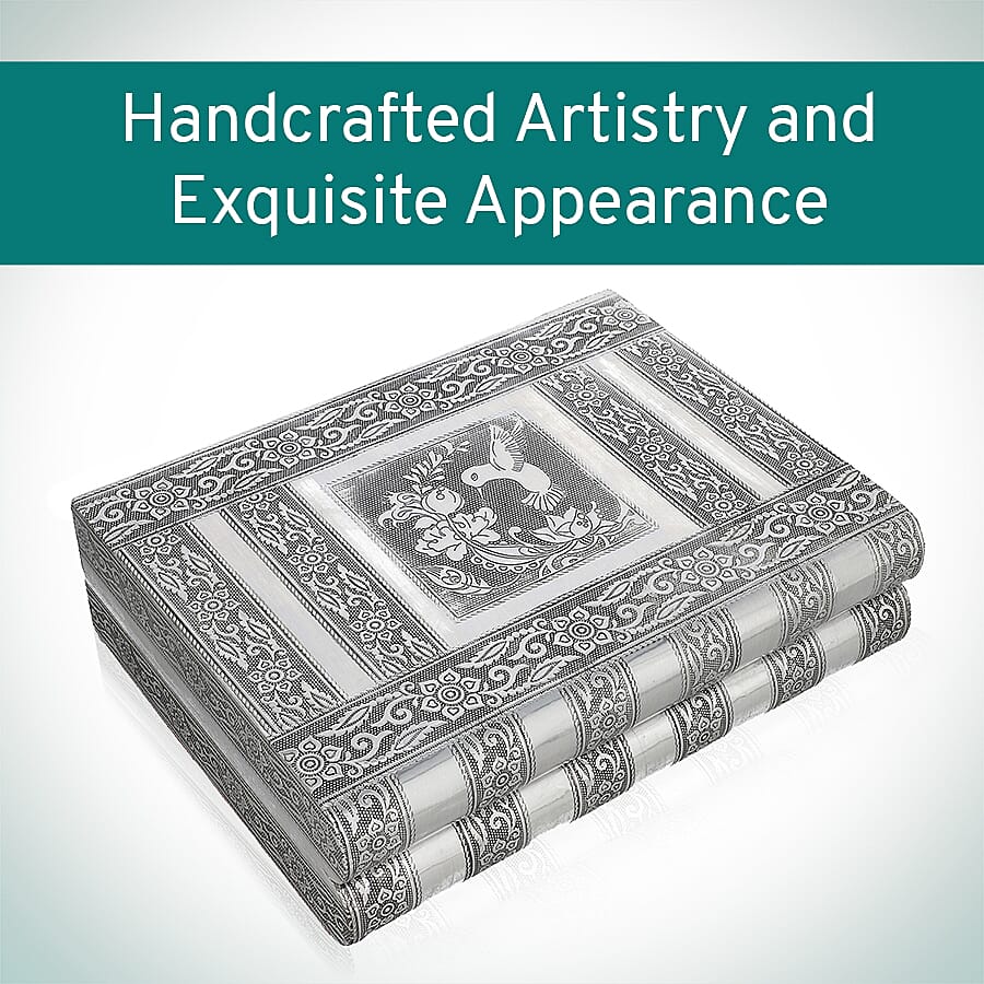 Hummingbird Embossed Handcrafted Jewellery Organizer with 4 Extendable Trays, Inside Mirror and Blue Velvet Lining  (Size 28x21.6x7.6 Cm)