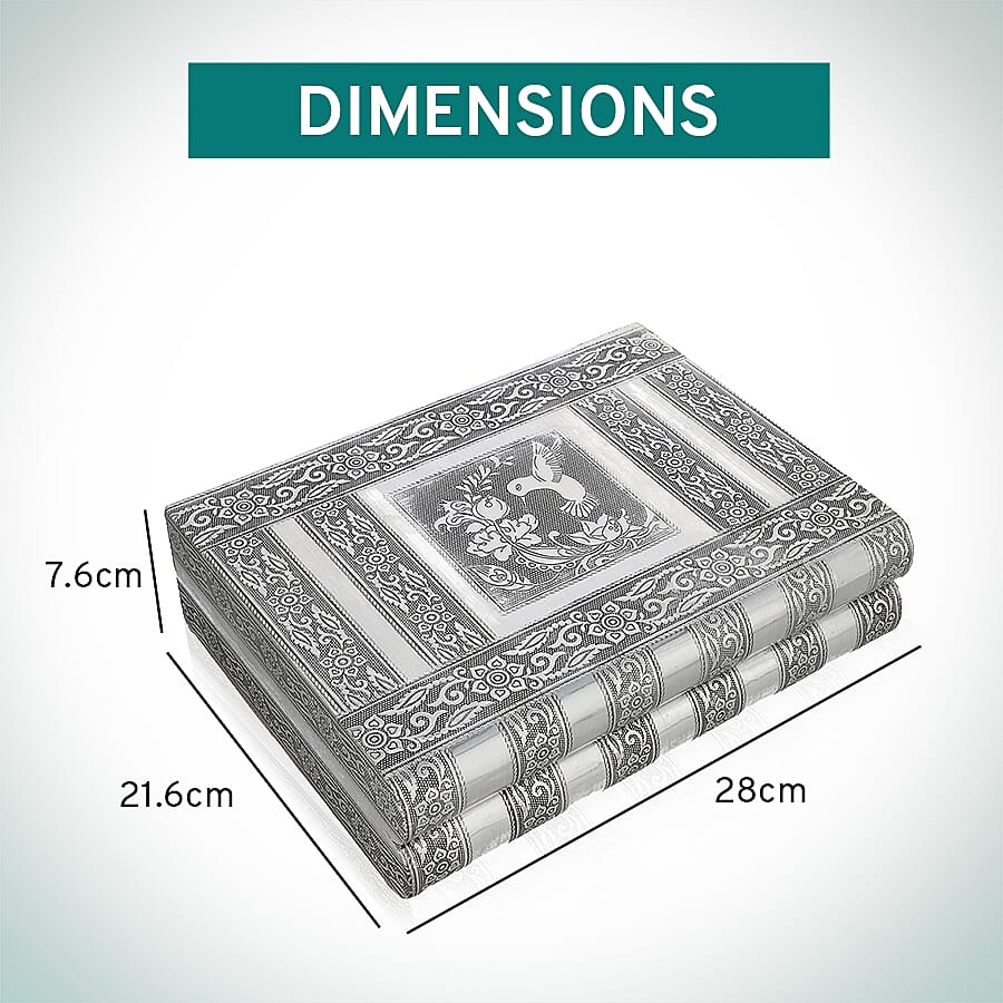 Hummingbird Embossed Handcrafted Jewellery Organizer with 4 Extendable Trays, Inside Mirror and Blue Velvet Lining  (Size 28x21.6x7.6 Cm)