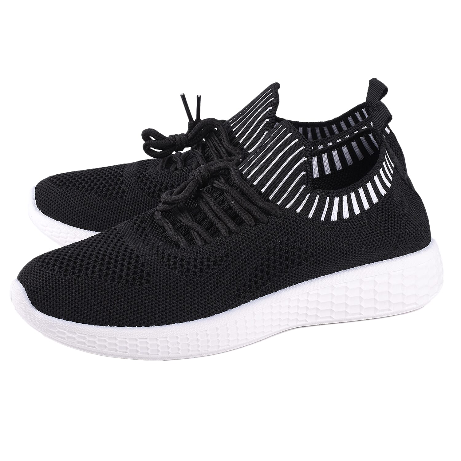 Stripe Detail Knitted Black Sports Trainers (Size 3)