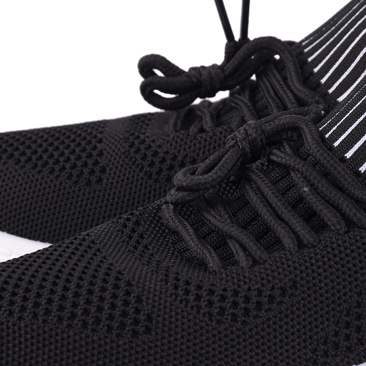 Stripe Detail Knitted Black Sports Trainers (Size 3)