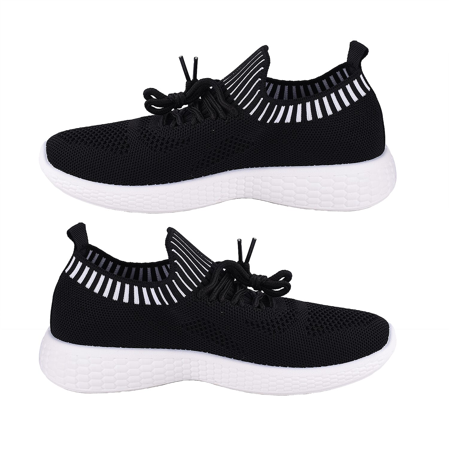 Stripe Detail Knitted Black Sports Trainers (Size 3)