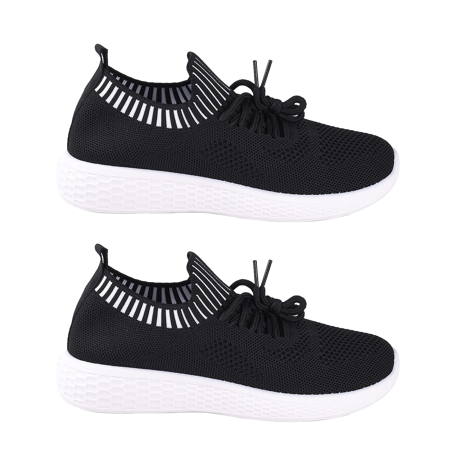 Stripe Detail Knitted Black Sports Trainers (Size 3)