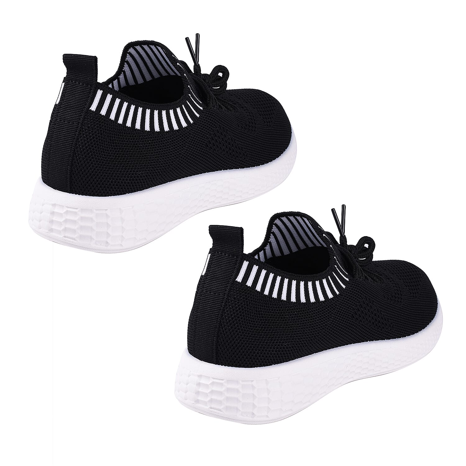 Stripe Detail Knitted Black Sports Trainers (Size 3)