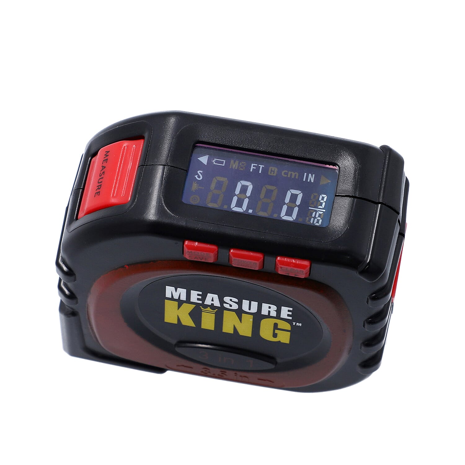 3 in 1 Digital Tape Measure Upto 25 feet (Size 9x9x4 cm) - Black & Red