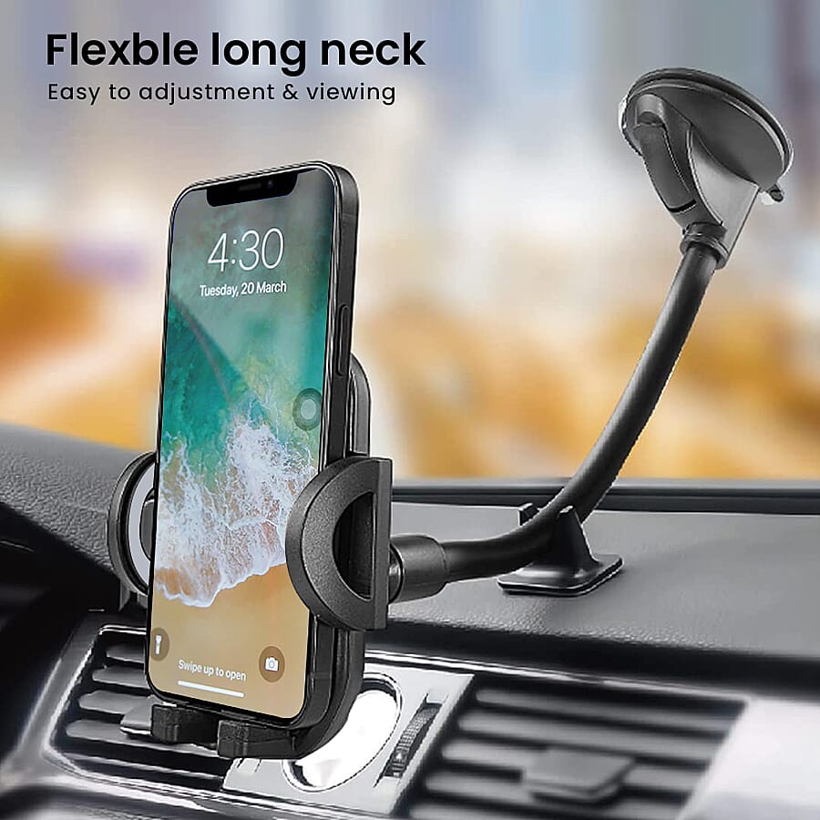 New Arrival Dashboard Windshield Long Arm Car Mount Phone Holder (11x6.5 To 10.5Cm) - Black