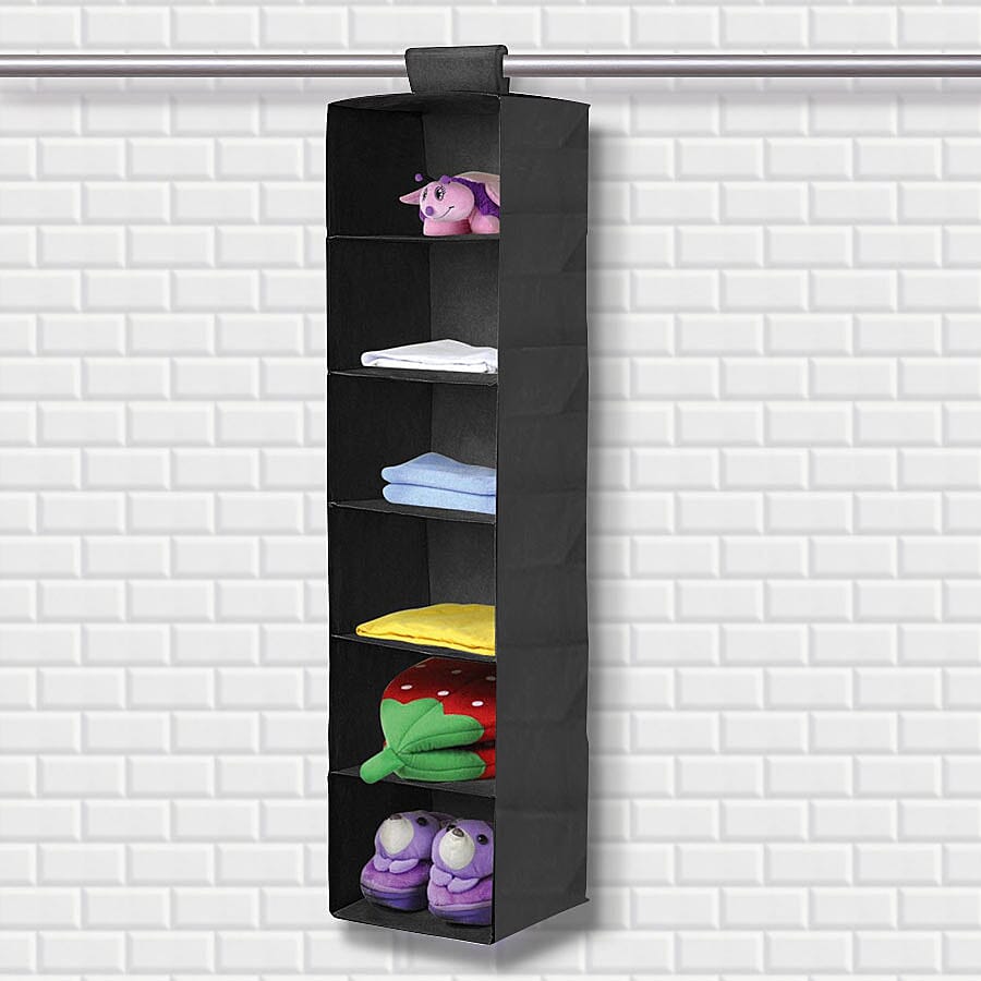 Six Shelf Wardrobe Organiser - Black, Size: (120 x 30 x 30cm)