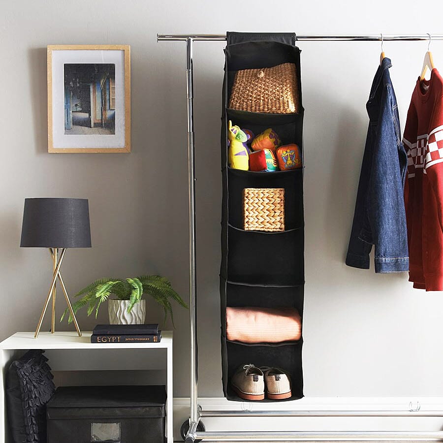 Six Shelf Wardrobe Organiser - Black, Size: (120 x 30 x 30cm)