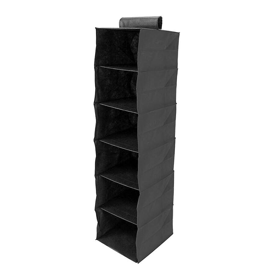 Six Shelf Wardrobe Organiser - Black, Size: (120 x 30 x 30cm)