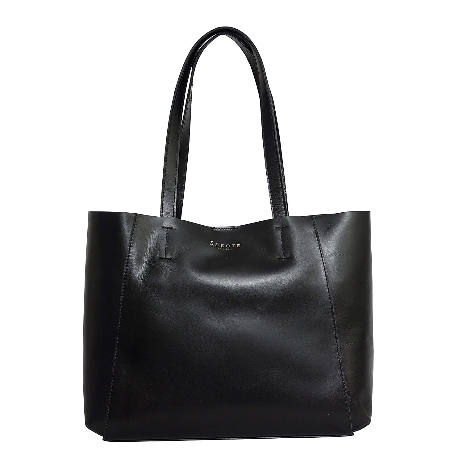 ASSOTS LONDON 2 Piece Set - ADELA Genuine Smooth Leather Tote Bag (31x9.5x26.5cm) & Matching RFID FANN Cardholder (10x8cm) - Black