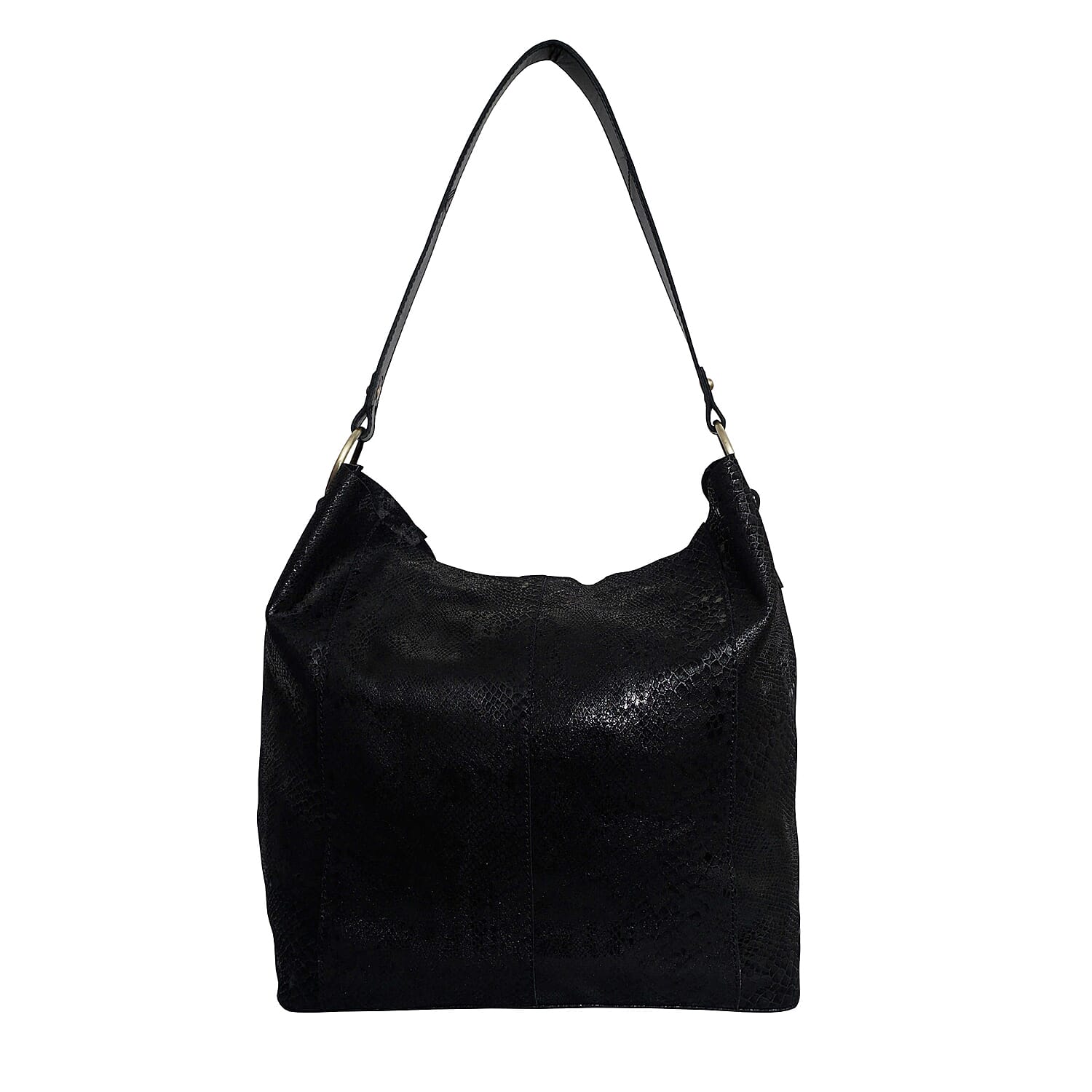Assots London ESME Genuine Suede Leather Python Print Hobo Bag - Black