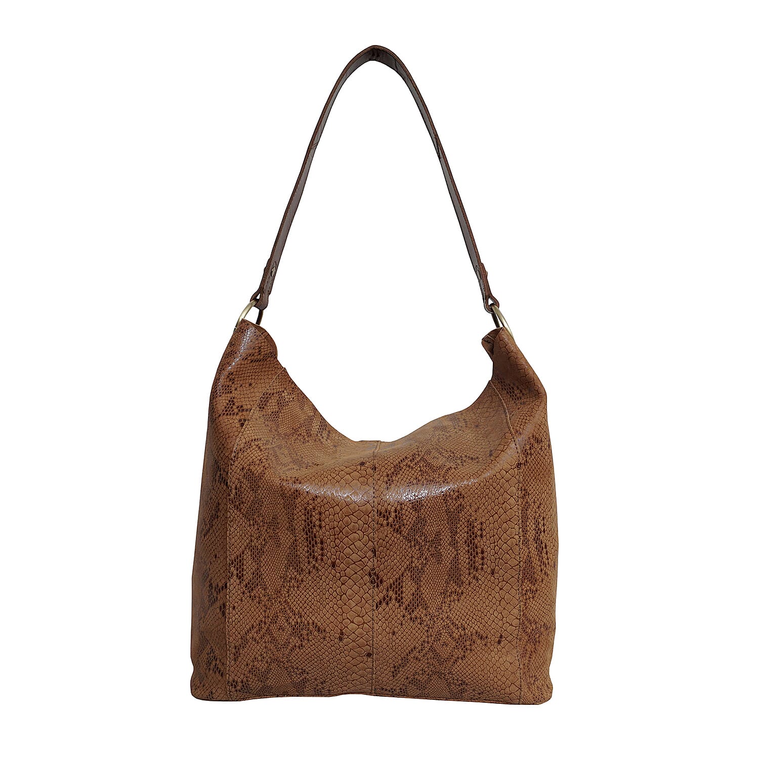 Assots London ESME Genuine Suede Leather Python Print Hobo Bag (Size 34x33x11 Cm) - Tan