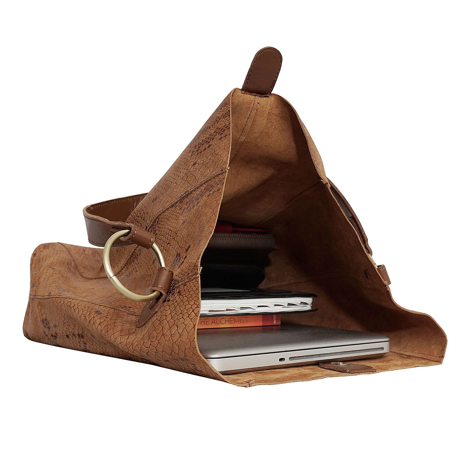 Assots London ESME Genuine Suede Leather Python Print Hobo Bag (Size 34x33x11 Cm) - Tan