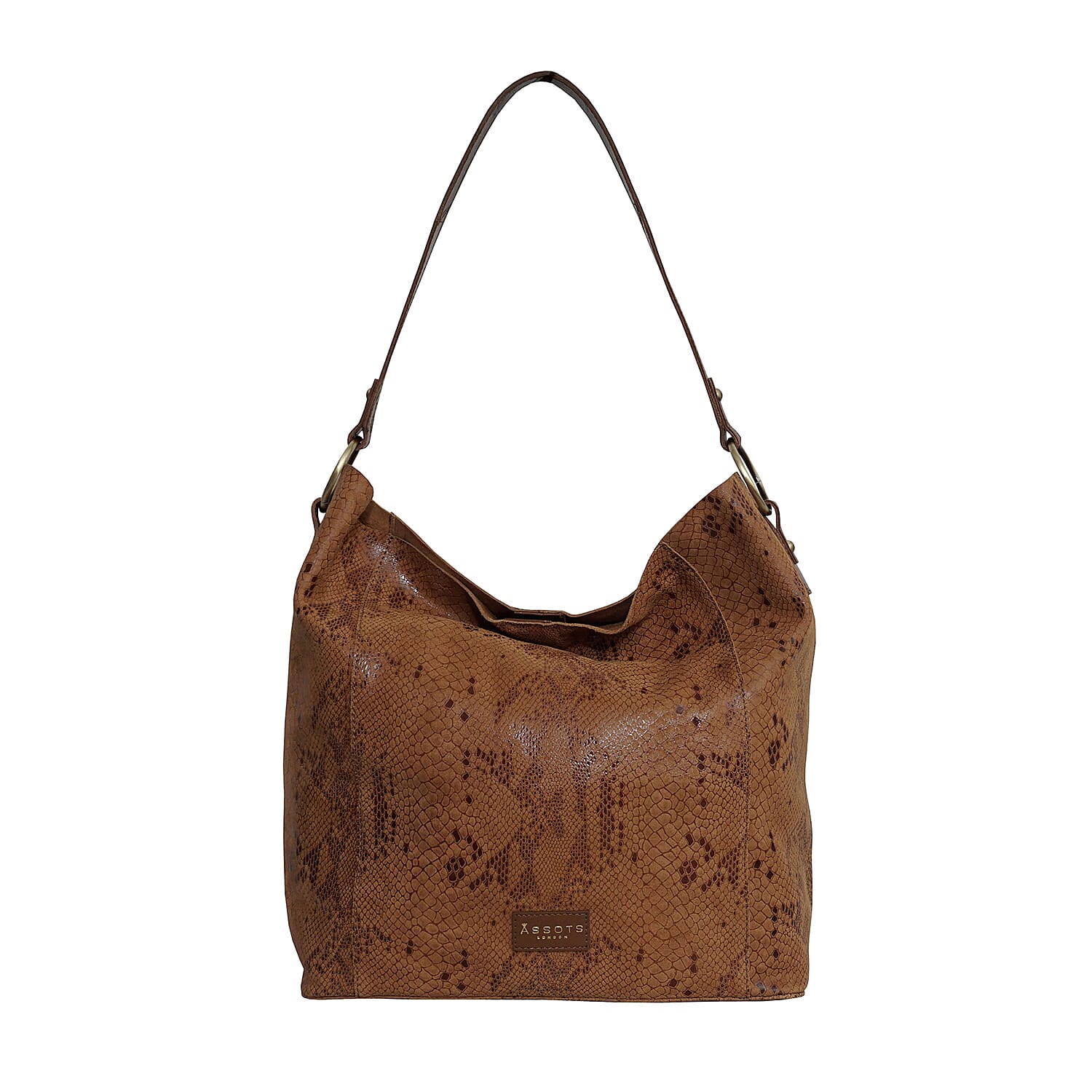 Assots London ESME Genuine Suede Leather Python Print Hobo Bag (Size 34x33x11 Cm) - Tan