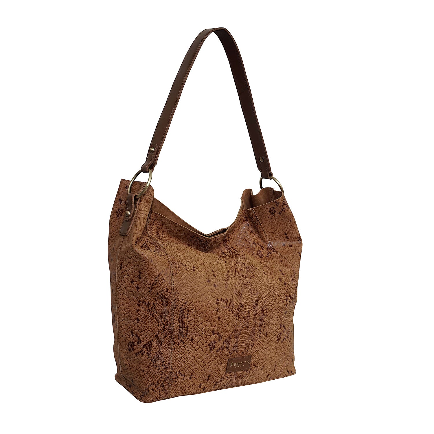 Assots London ESME Genuine Suede Leather Python Print Hobo Bag (Size 34x33x11 Cm) - Tan