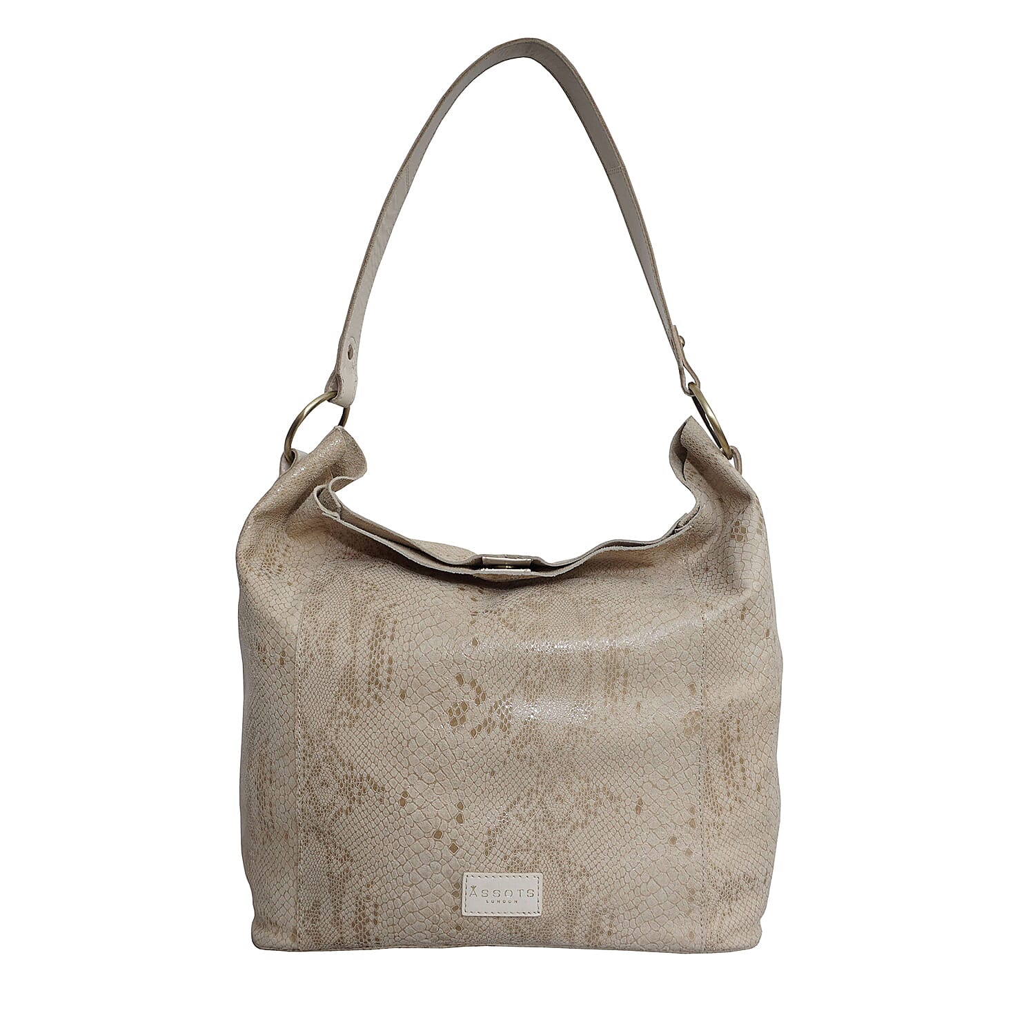 Assots London ESME Genuine Suede Leather Python Print Hobo Bag (Size 34x33x11 Cm) - Cream