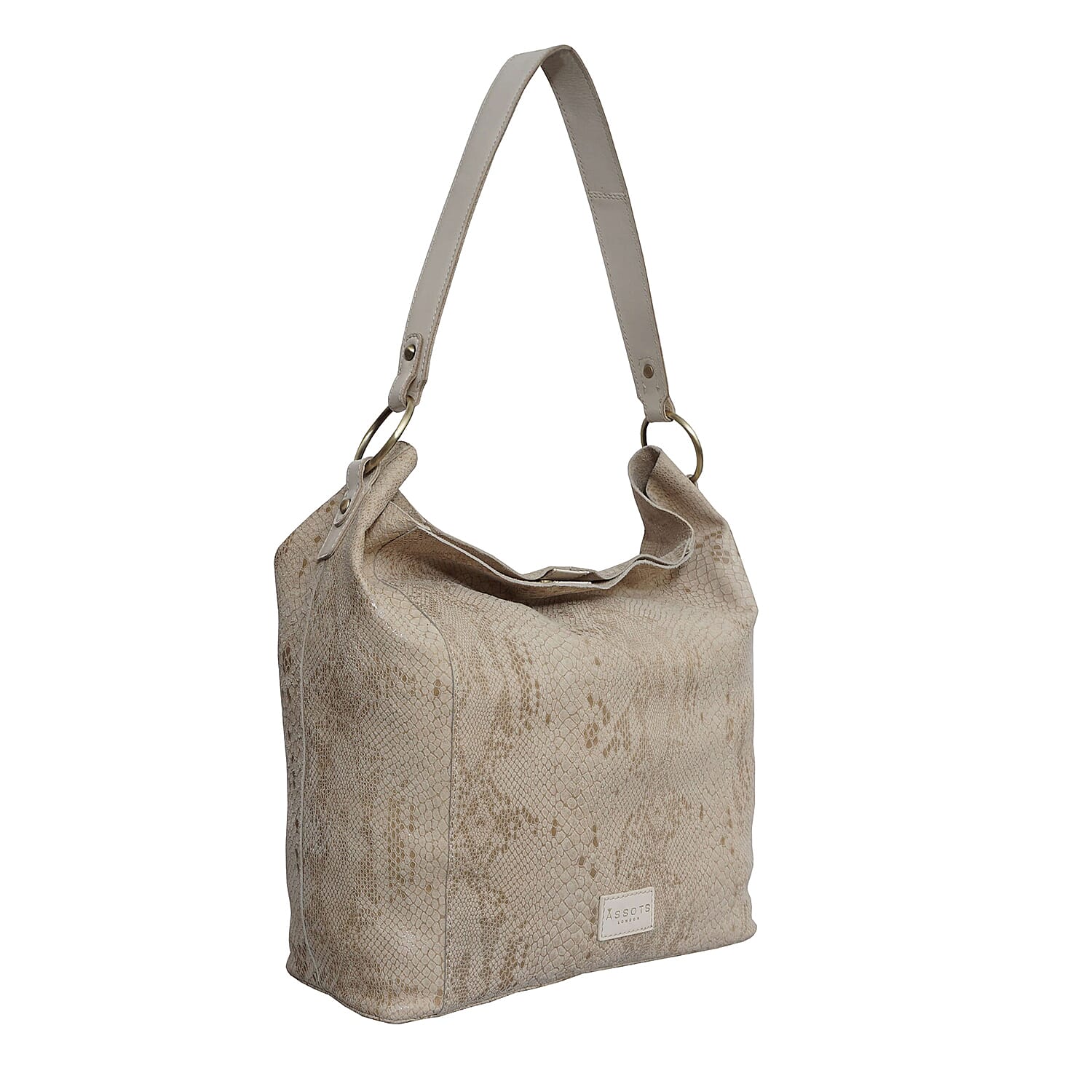Assots London ESME Genuine Suede Leather Python Print Hobo Bag (Size 34x33x11 Cm) - Cream