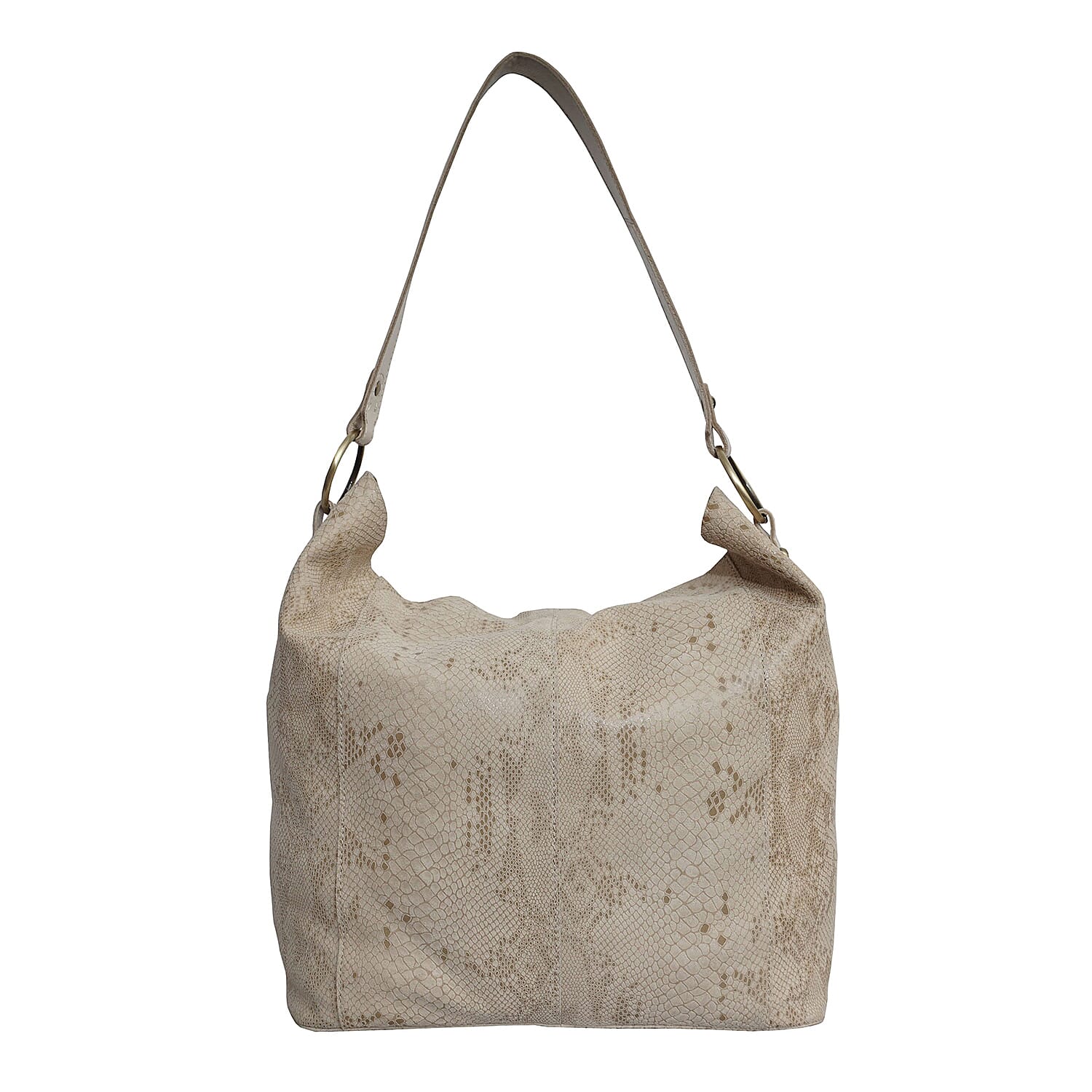 Assots London ESME Genuine Suede Leather Python Print Hobo Bag (Size 34x33x11 Cm) - Cream
