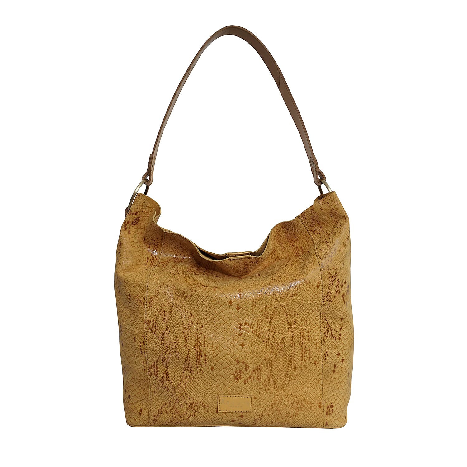 Assots London ESME Genuine Suede Leather Python Print Hobo Bag - Mustard