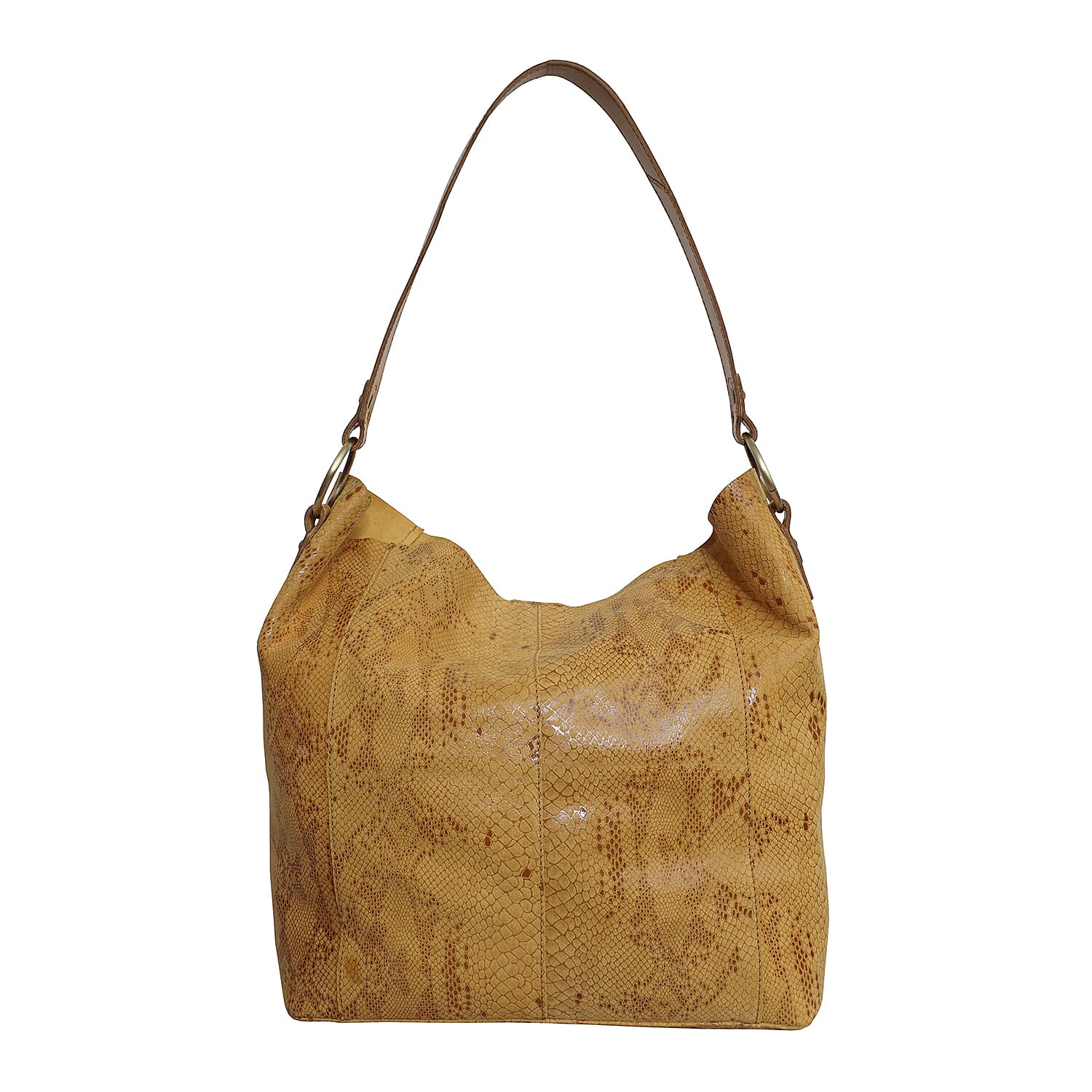 Assots London ESME Genuine Suede Leather Python Print Hobo Bag - Mustard