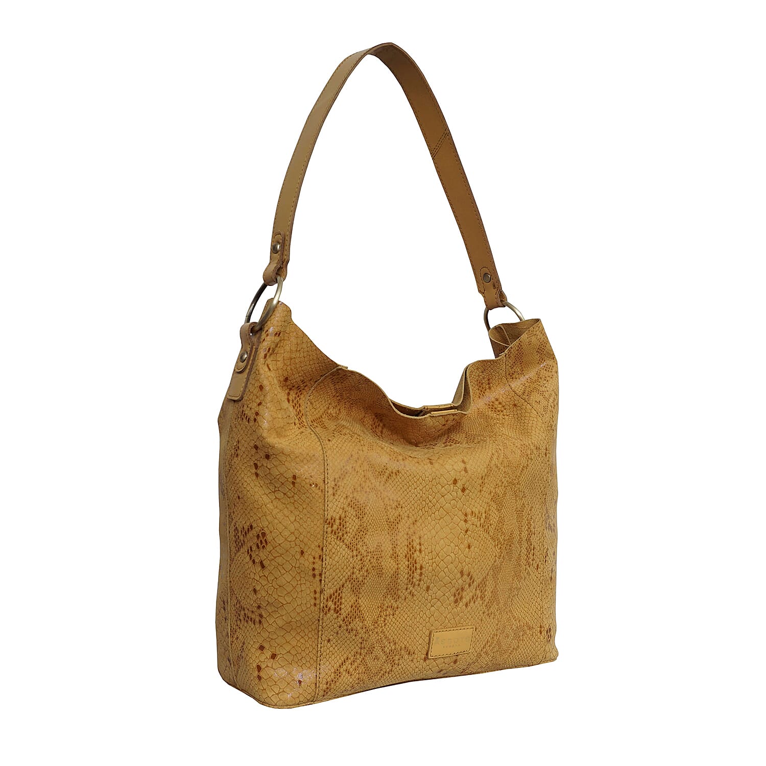 Assots London ESME Genuine Suede Leather Python Print Hobo Bag - Mustard