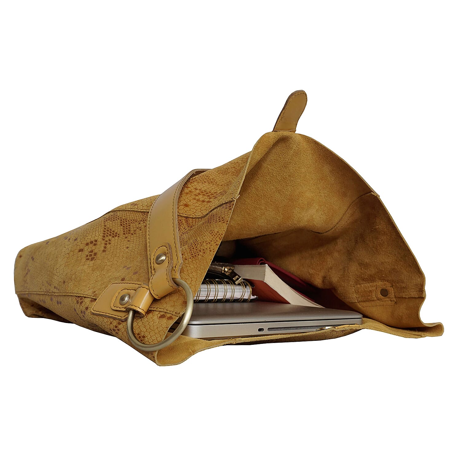 Assots London ESME Genuine Suede Leather Python Print Hobo Bag - Mustard