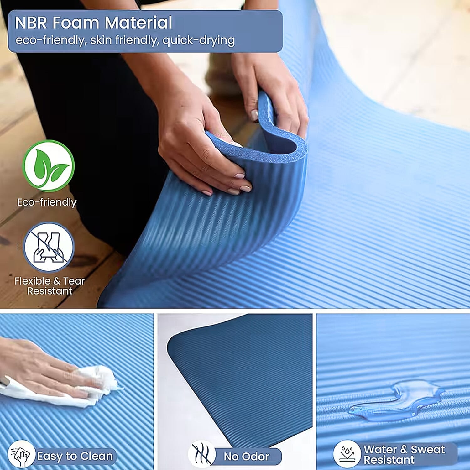 Soul Smart NBR Yoga Mat Non Slip Exercise - Pilates Mat with Carrying Strap (Size 188x61 cm) - Light  Blue
