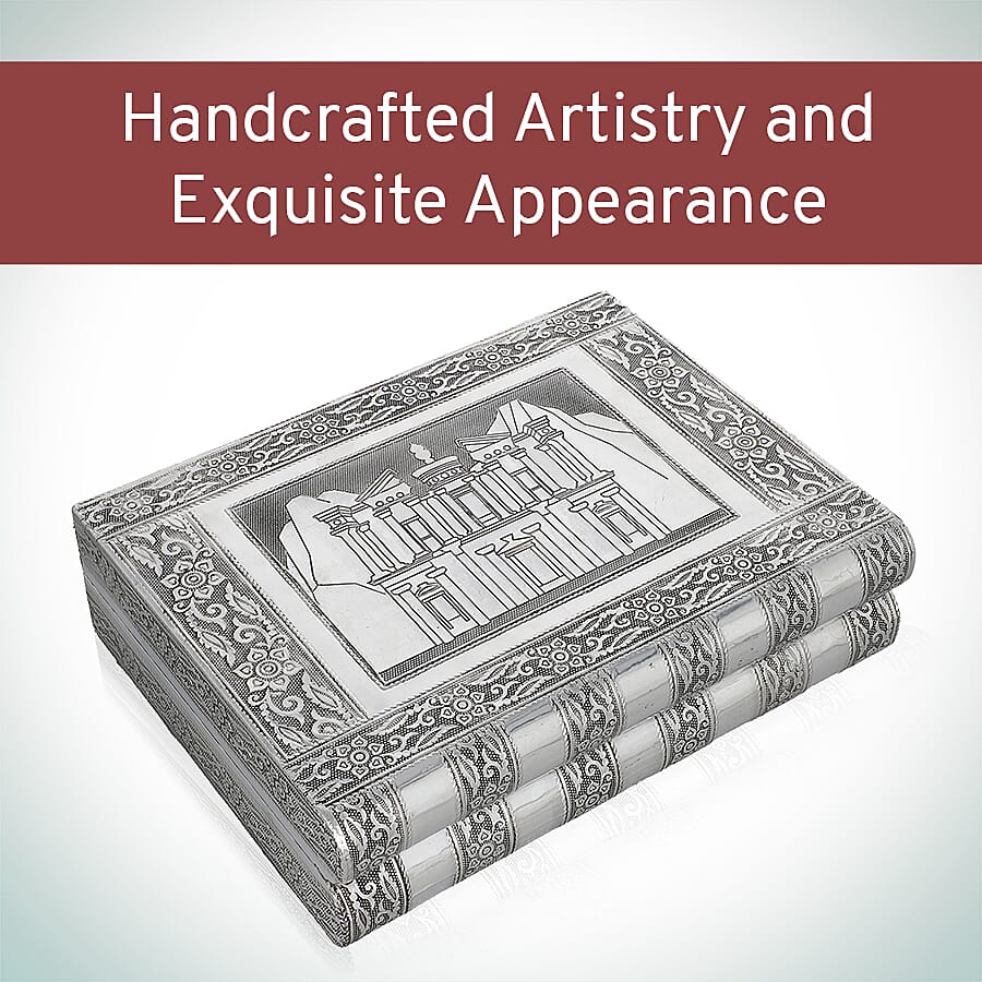 Palace Embossed Handcrafted Jewellery Organizer with 4 Extendable Trays, Inside Mirror and Blue Velvet Lining  (Size 28x21.6x7.6 Cm)