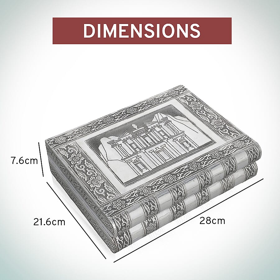 Palace Embossed Handcrafted Jewellery Organizer with 4 Extendable Trays, Inside Mirror and Blue Velvet Lining  (Size 28x21.6x7.6 Cm)