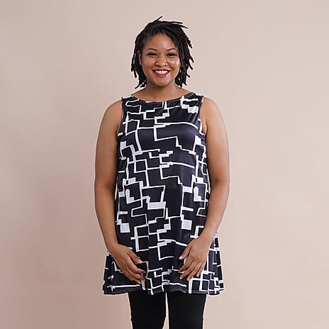 JOVIE Abstract Pattern Sleeveless A-Line Tunic (Size-L-XL, 16-20) - Black and White