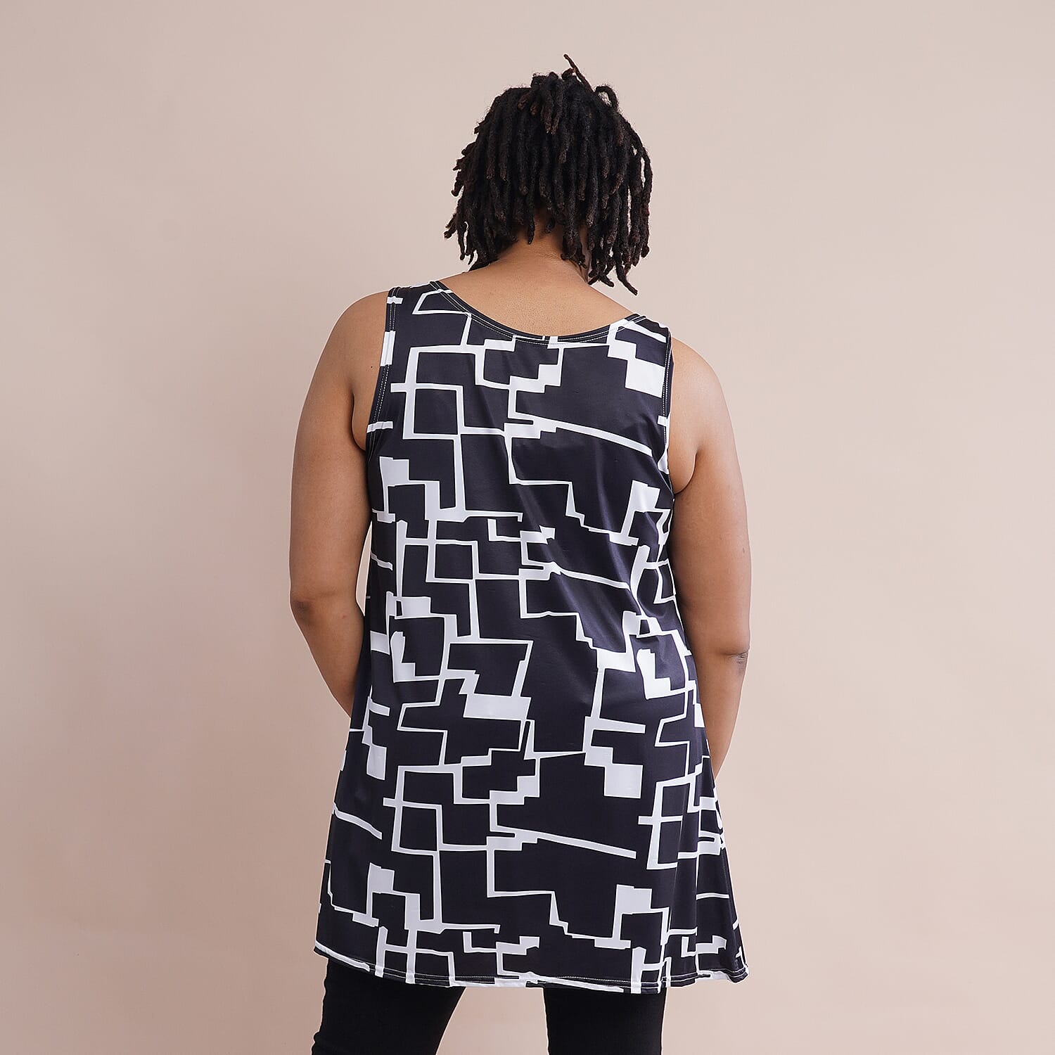 JOVIE Abstract Pattern Sleeveless A-Line Tunic (Size-L-XL, 16-20) - Black and White