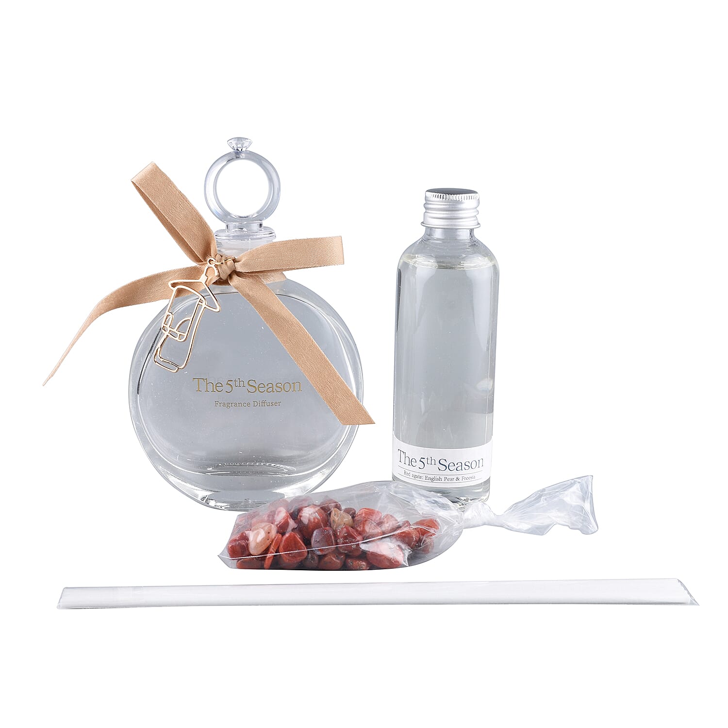 Close Out Deal - The 5th Season Fragrance Bottle with Red Agate and Ribbon 100 ML - Red