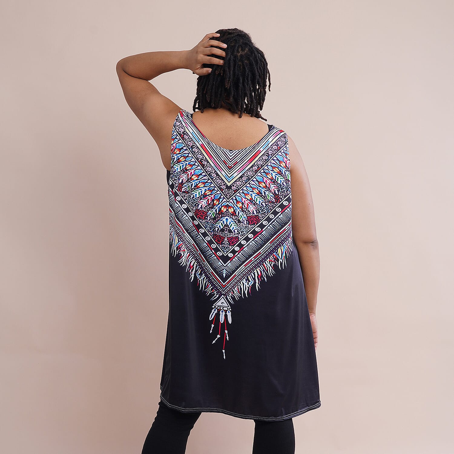 JOVIE Embroidered Pattern Sleeveless A-Line Tunic - Black