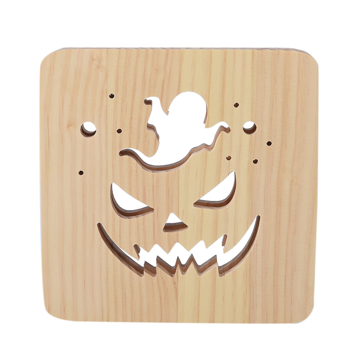 3D Wooden LED Light Halloween Pattern with USB Port (Size: 19x19x3cm)
