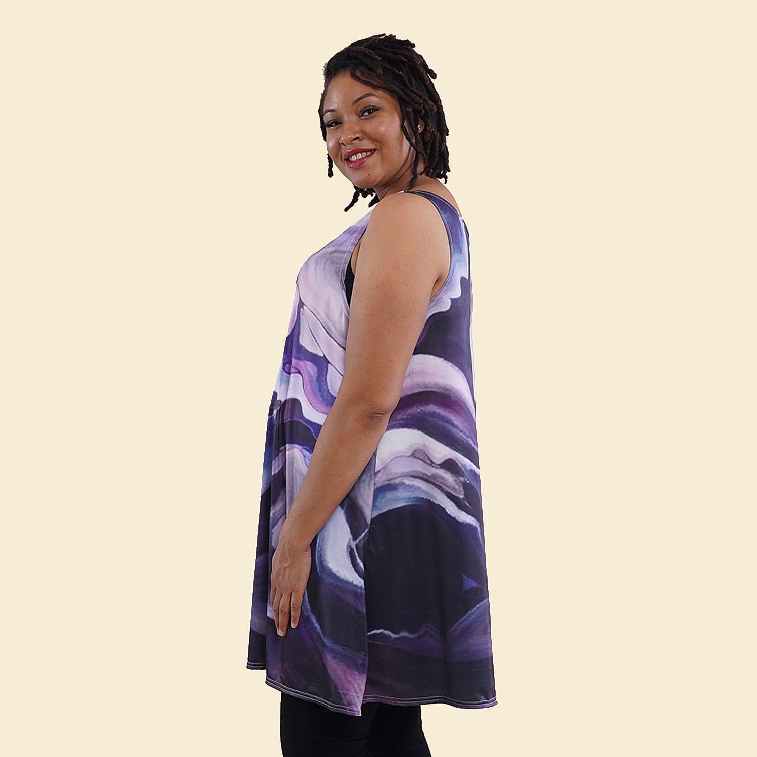 JOVIE Embroidered Pattern Sleeveless A-Line Tunic - Black