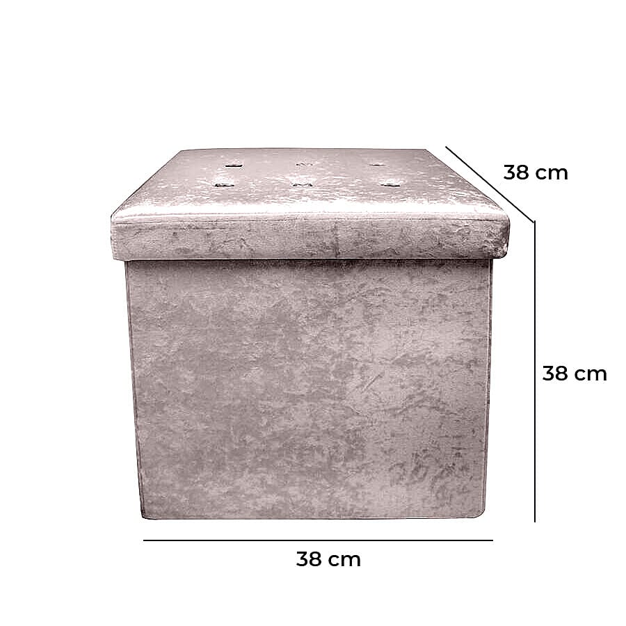 Lesser and Pavey Velvet Folding Storage Ottoman Box in Ash Grey (Size 35x35x37 cm)