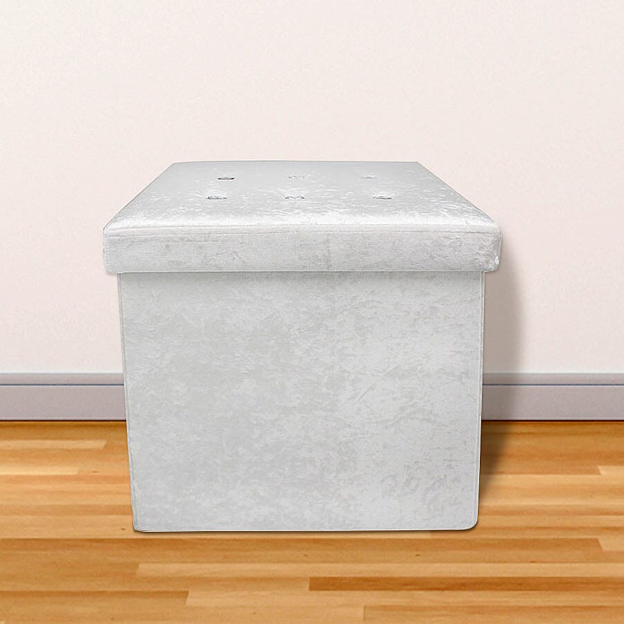 Lesser and Pavey Velvet Folding Storage Ottoman Box in White (Size 38x38x38 cm)