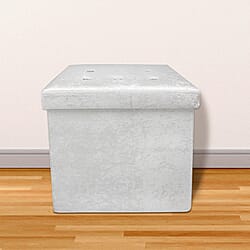 Lesser and Pavey Velvet Folding Storage Ottoman Box in White (Size 38x38x38 cm)