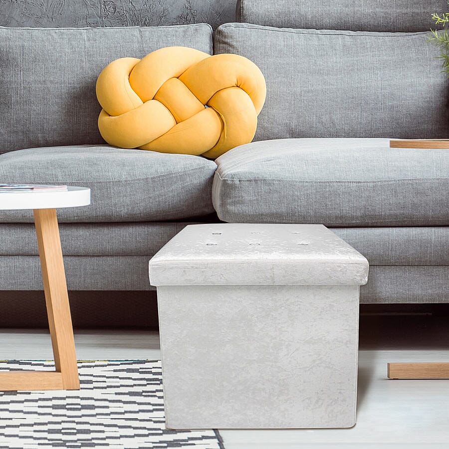 Lesser and Pavey Velvet Folding Storage Ottoman Box in White (Size 38x38x38 cm)