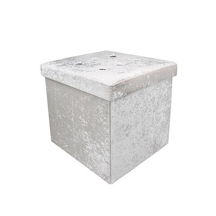 Lesser and Pavey Velvet Folding Storage Ottoman Box in White (Size 38x38x38 cm)