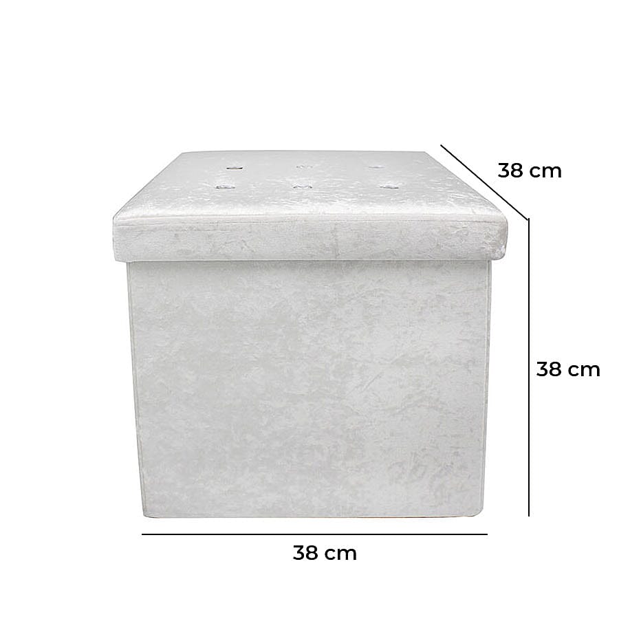 Lesser and Pavey Velvet Folding Storage Ottoman Box in White (Size 38x38x38 cm)