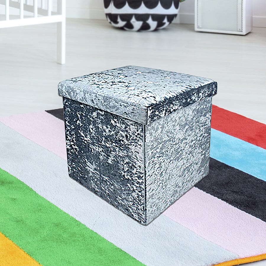 Lesser and Pavey Velvet Folding Storage Ottoman Box in Teal Colour (Size 35x35x37 cm)