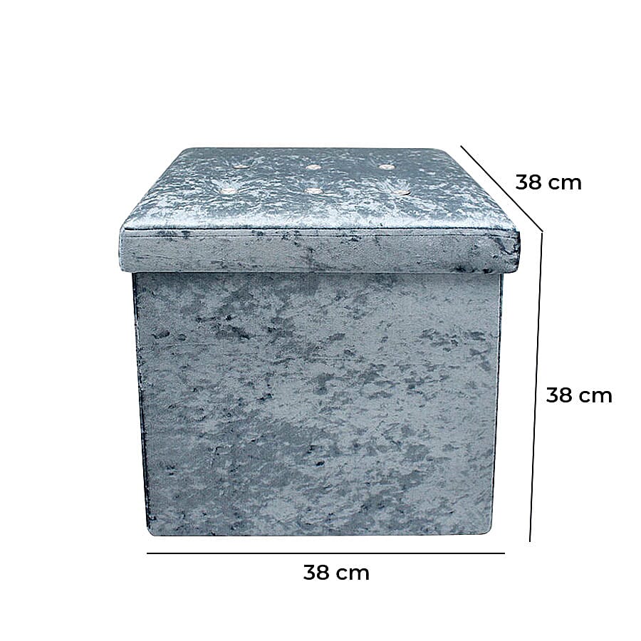 Lesser and Pavey Velvet Folding Storage Ottoman Box in Teal Colour (Size 35x35x37 cm)