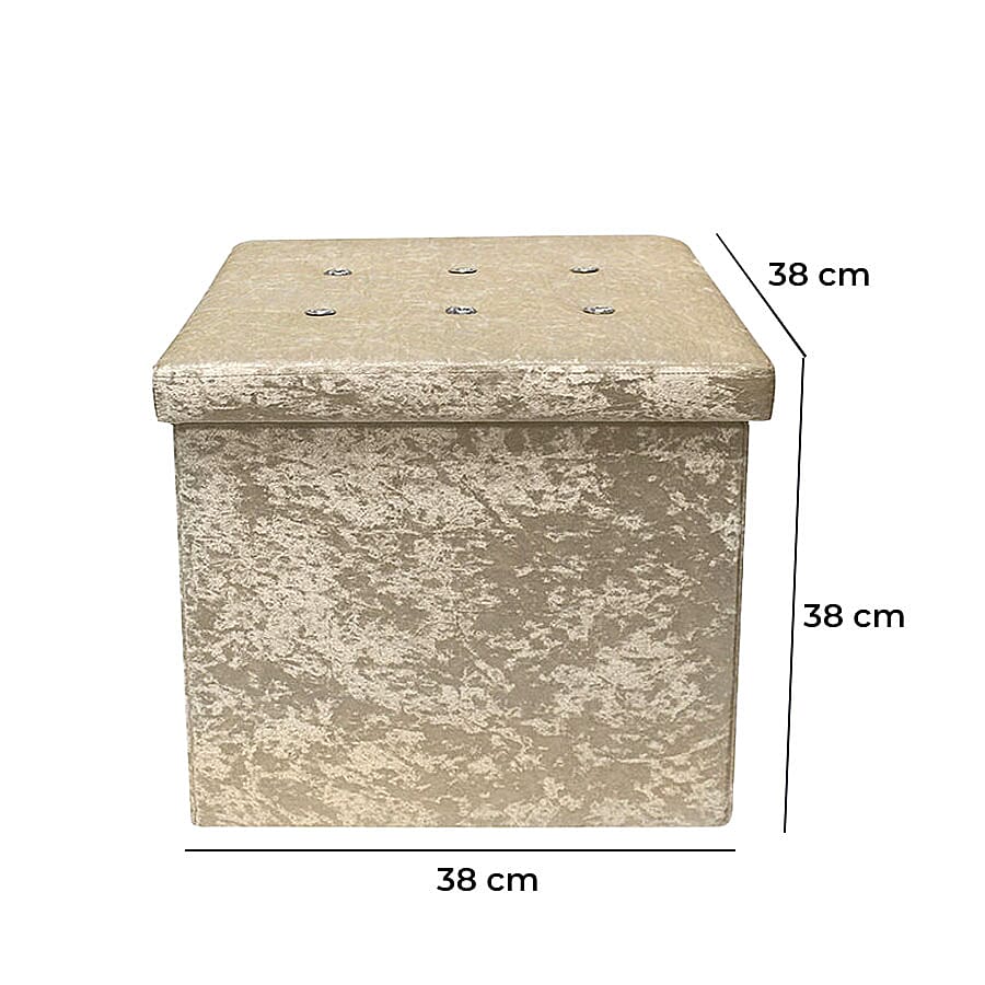 Lesser and Pavey Velvet Folding Storage Ottoman Box in Champagne Colour (Size 35x35x37 cm)