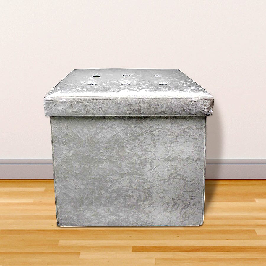 Lesser and Pavey Velvet Folding Storage Ottoman Box in Light Grey (Size 38x38x38 cm)