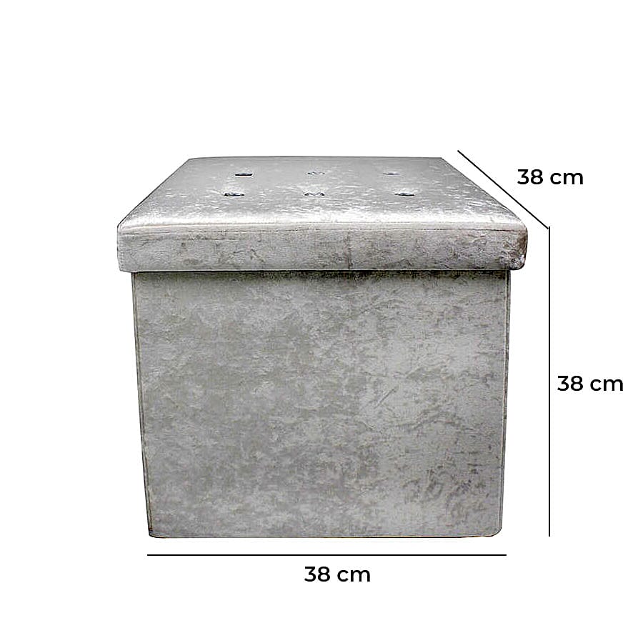 Lesser and Pavey Velvet Folding Storage Ottoman Box in Light Grey (Size 38x38x38 cm)