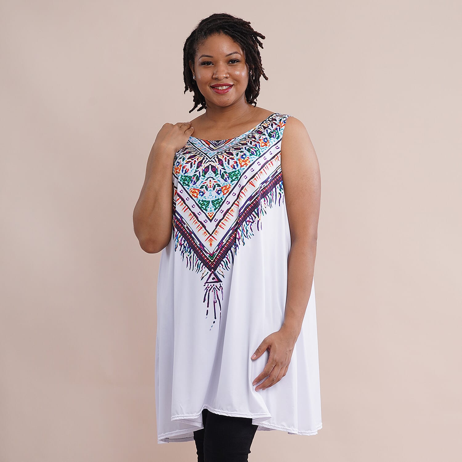 JOVIE Embroidered Pattern Sleeveless A-Line Tunic - Black